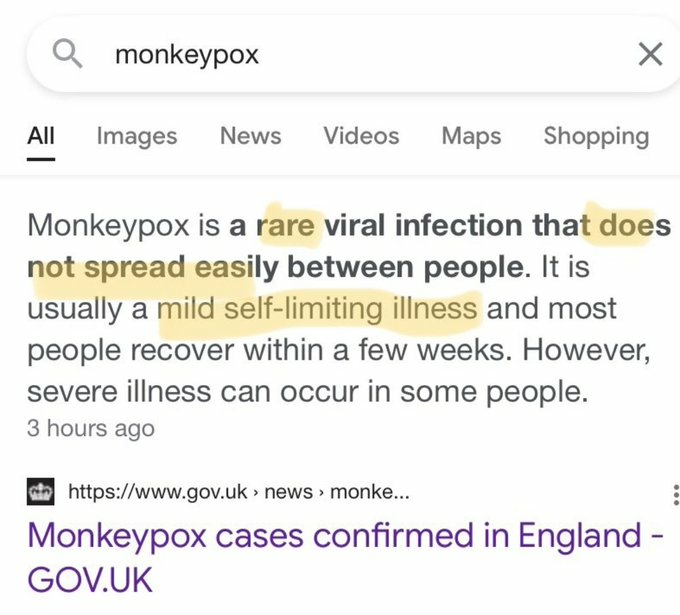 Oo look. 

The #monkeypox information now says "potentially serious" instead of "mild and self-limiting"