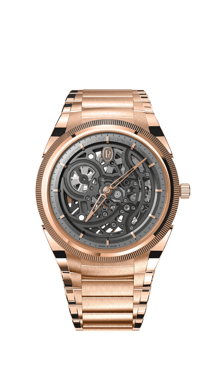tcimedia's tweet photo. #ParmigianiFleurier revealed some fantastic watches at this year's Watches &amp; Wonders. Among which was the  Tonda PF Skeleton. with a diameter of 40mm, it's available in pink gold and stainless steel with knurled bezel crafted from platinum. @parmigianiwatch #watchnews #watches https://t.co/orX31w20FO