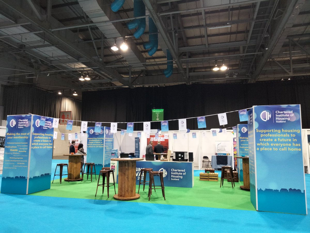 CIHScotland's tweet photo. All set &amp; ready to welcome you at #housingfestival Make sure to pop by our stand for a coffee &amp; to find out more about your member benefits 🤗 https://t.co/80XQm617fq