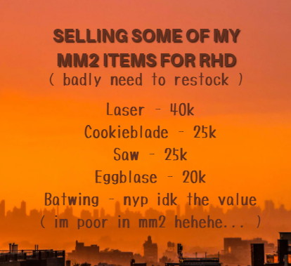 vilacsx's tweet photo. Selling mm2 items for some rhd!! https://t.co/VH8QjVVAMO