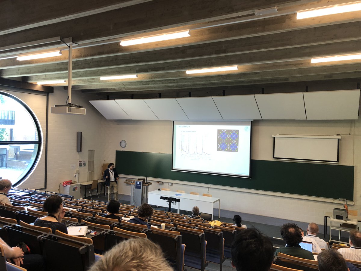 Rafael Balderas-Xicohténcatl from <a href="/MPI_IS/">Intelligent Systems</a> starts off the day at #HydEM2022 here @UCLouvain_be, by discussing inelastic neutron scattering studies of #hydrogen adsorbed in #MOFs...