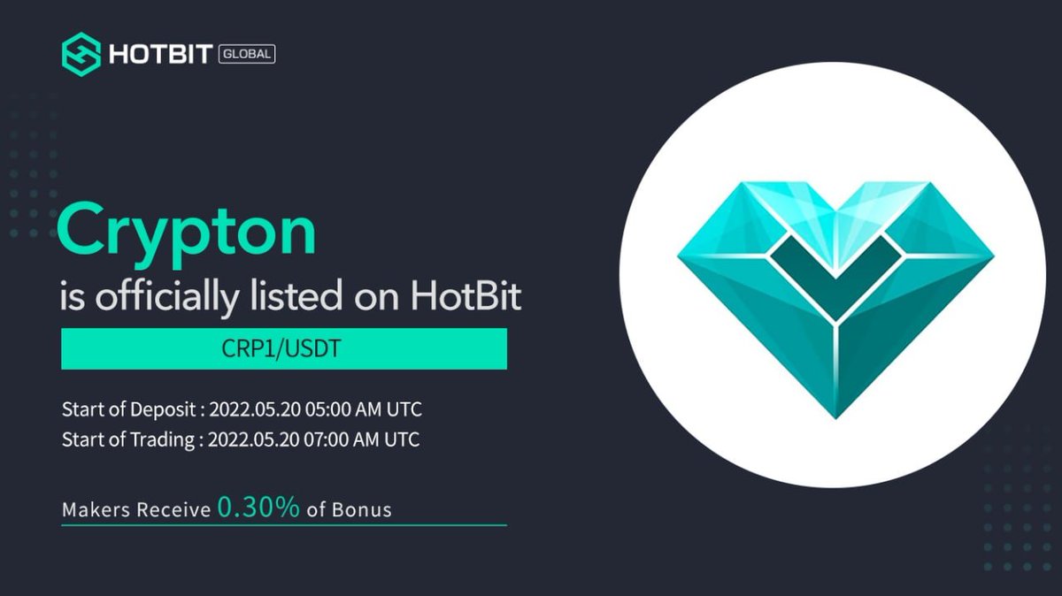 📢2021新規上場です!
$CRP1 <a href="/UtopiaP2P/">Utopia P2P</a> が #HOTBIT に新規上場します

デポジットの開始時間：2022-05-20 05:00 AM UTC
取引開始時間：2022-05-20 07:00 AM UTC
 
                        --- CRP1/USDT ---

Hotbitでの取引を心からお勧めします！