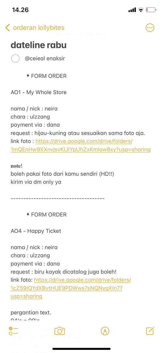 dulu aku bnr2 manual, jujur aku jelek banget catet finansial bahkan hampir ga aku catet, jd yg aku catet cuma list orderan ajaa 🥺 ini kekurangan aku sih jd pokonya dana masuk yaudahh, jd aku cek transaksi pure lewat app dana

(aku catet pake notes di hp)