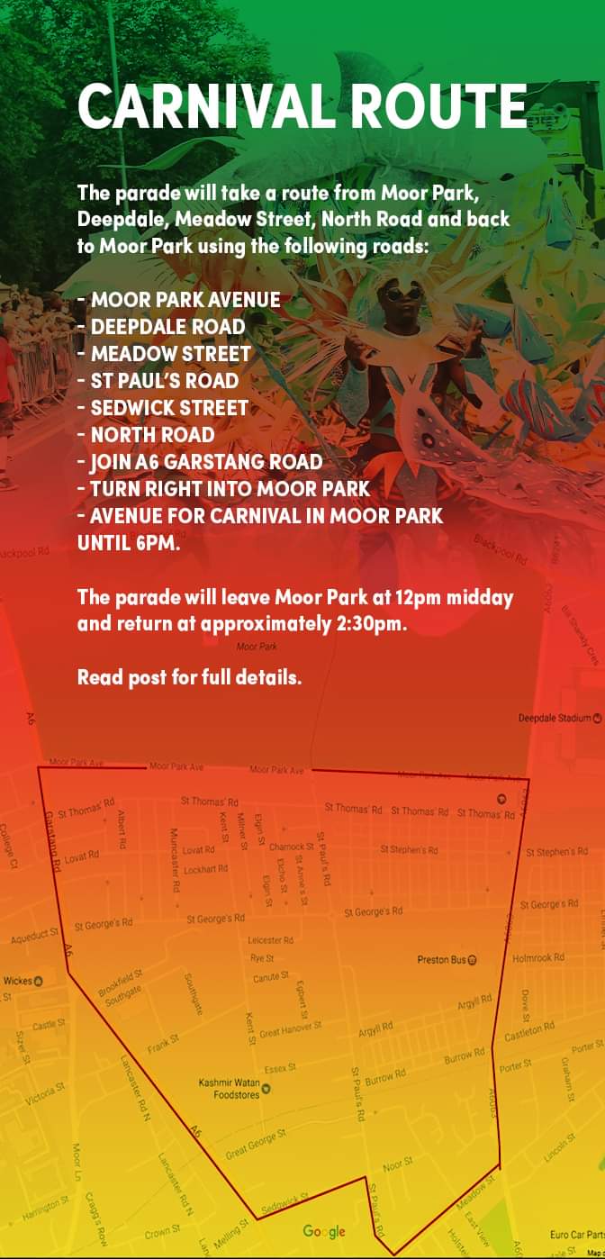 Preston Carnival Ltd on Twitter "Carnival route for Sunday 29th May