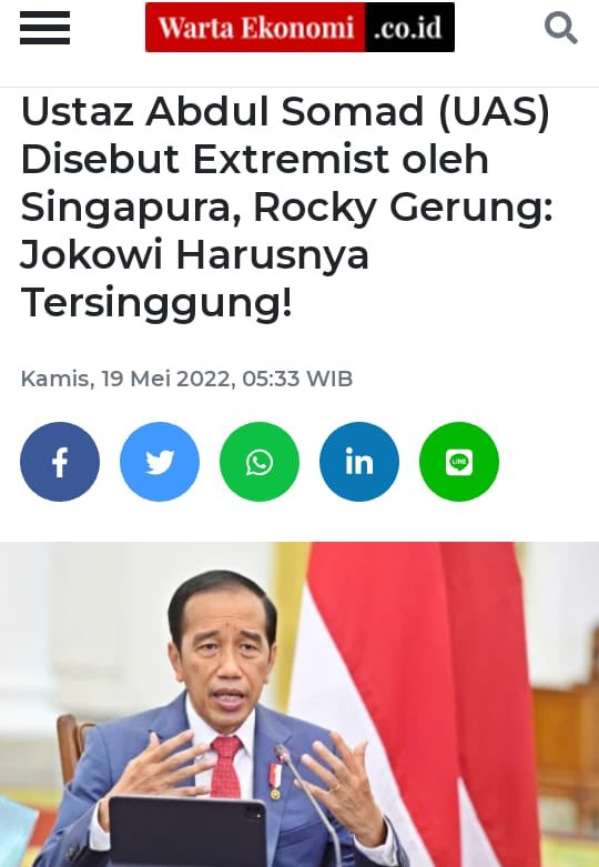 Kenapa pak <a href="/jokowi/">Joko Widodo</a> harus tersinggung? Malah harus terimakasih pada pihak imigrasi Singapura yg sudah memberi pelajaran bagi penceramah radikal yang sudah Andil menebar sikap intoleransi di Indonesia.