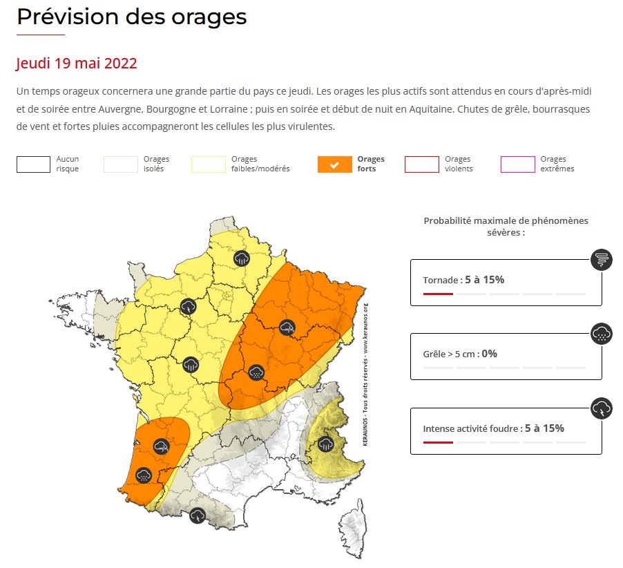 Nouvelle offensive des #orages ce jeudi, surtout dans le nord-ouest ce matin, puis entre #Auvergne et #Lorraine cet après-midi et enfin en #Aquitaine ce soir. Ils seront parfois forts, avec #grêle, rafales de vent > 80 km/h et fortes pluies : 