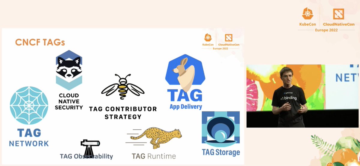 lumjjb's tweet photo. Shout during the @KubeCon_ keynote to the @CloudNativeFdn  Technical Advisory Groups and a shout-out to @cncfsecurityTAG and @theopenssf on the great work they're doing! https://t.co/htllSwT5xR