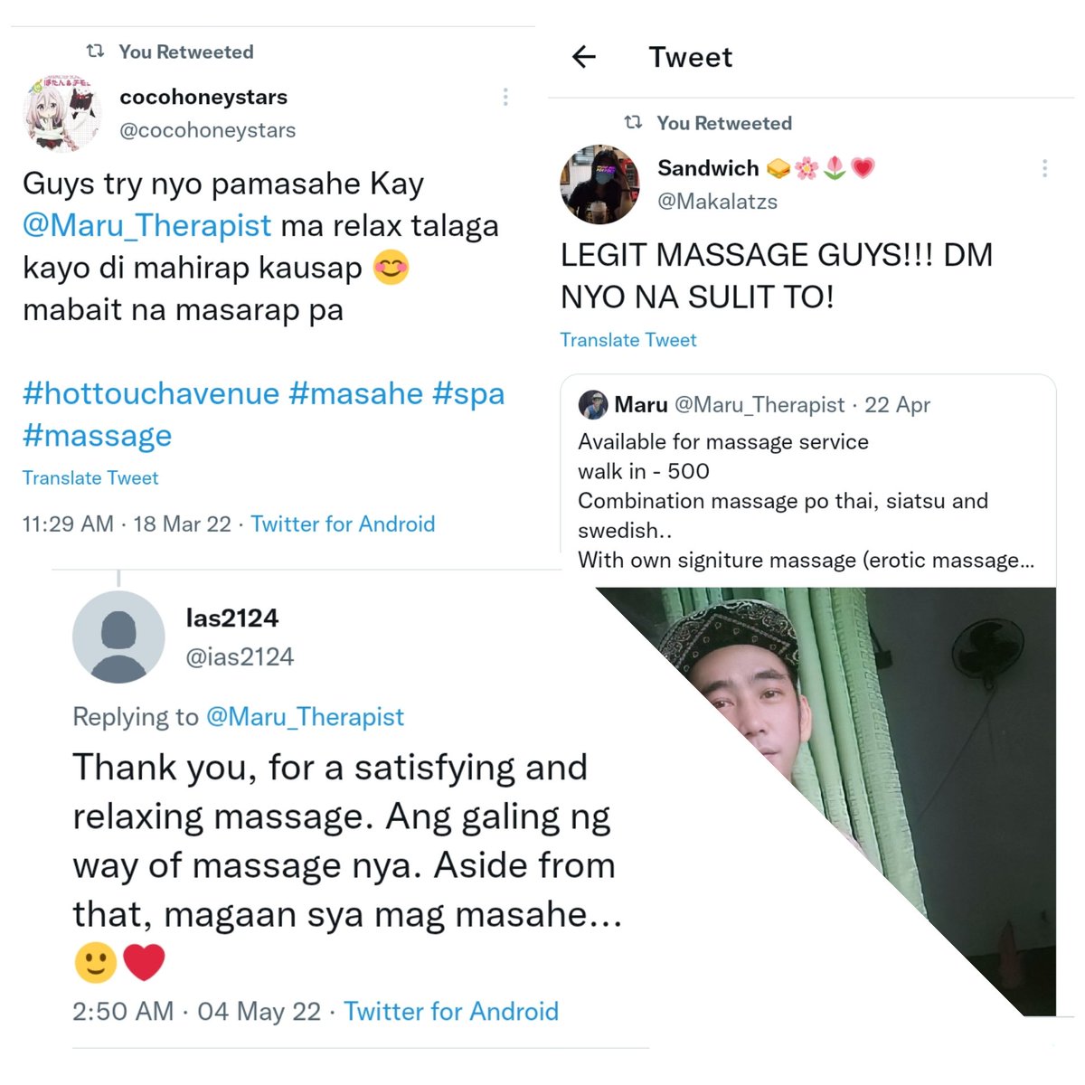 Maru_Therapist's tweet photo. Available for massage service 
walk in - 800
Combination massage po thai, siatsu and swedish..
With own signiture massage (erotic massage) https://t.co/LOPIXfmtGh