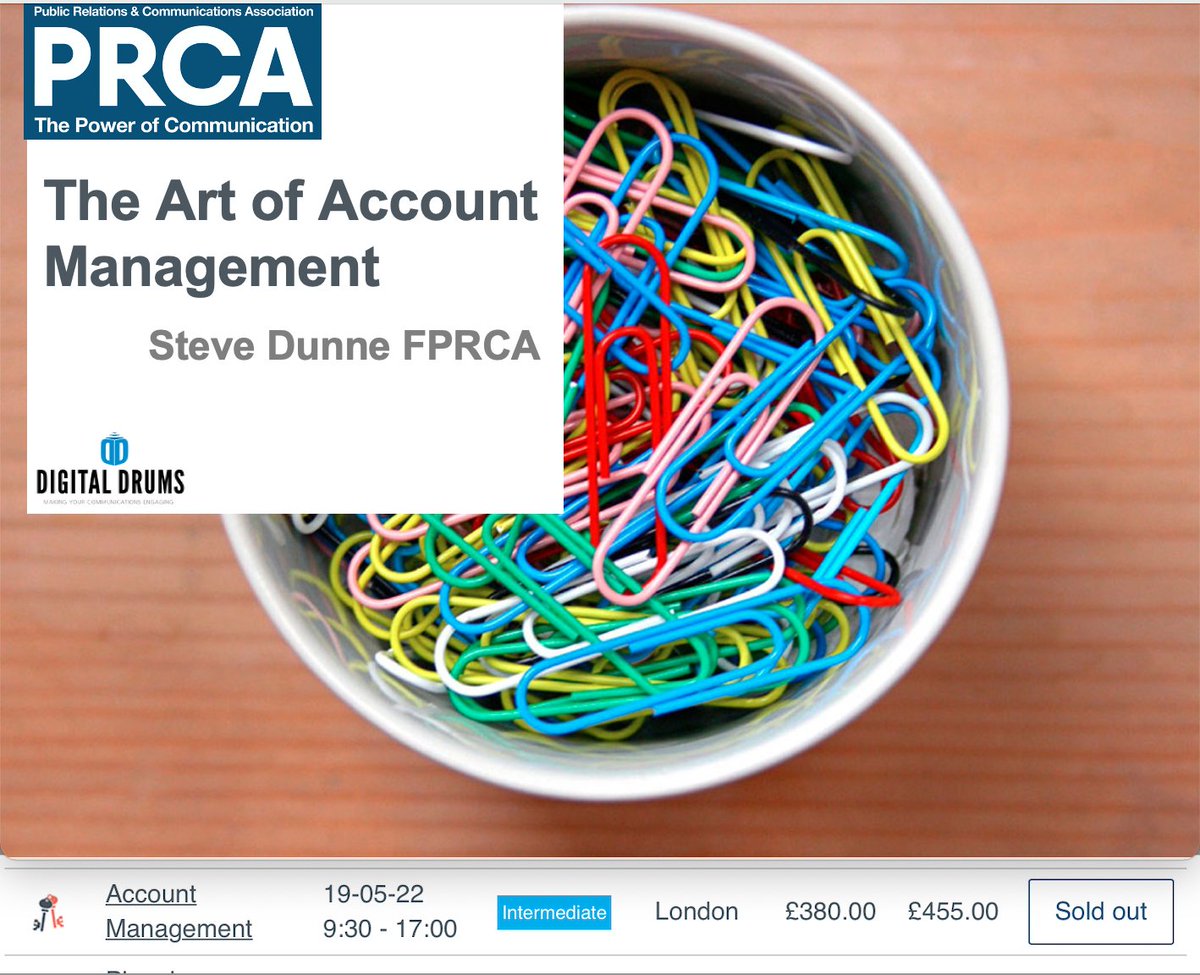 SteveDunne's tweet photo. It's the UK's most popular #PR and #marketing agencies training course - "The Art of Account Management - and it's another sold out @PRCAtraining workshop today. More dates being added. Visit the @PRCA_HQ website for more details #pragency #prandcomm #neverstoplearning https://t.co/UtfDa51UGg