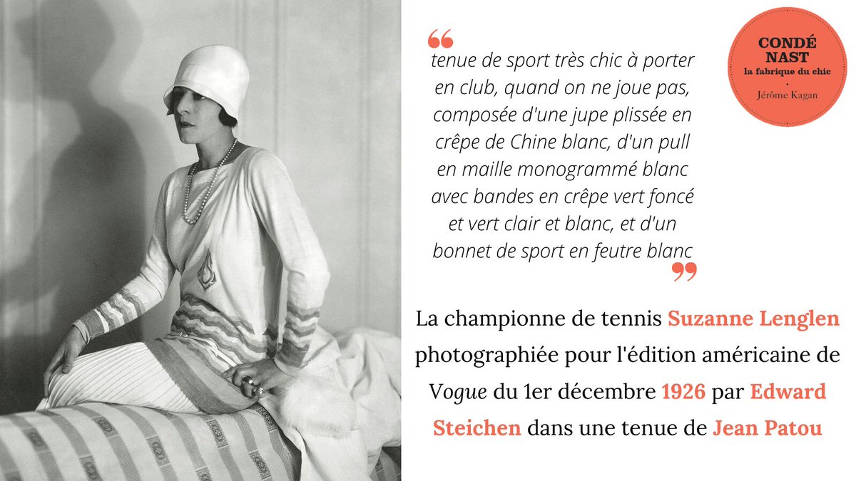 De 1921 à 1926, #SuzanneLenglen fut la sportive la plus photographiée par #Voguemagazine. Ses tenues créés par #JeanPatou, son jeu puissant, rapide et gracieux ainsi que ses lampées de Cognac sur les courts firent d'elle une incarnation de la femme moderne.