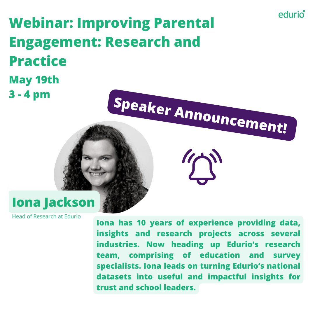eduriocom's tweet photo. Our final speaker for TODAY's webinar is our very own...
Head of Research - Iona Jackson
Join the event here 👇
https://t.co/Y7plXCsnKd
#education #parentalengagement #parentexperience #eduwebinar #parentalengagementwebinar https://t.co/MNcMfi1deY