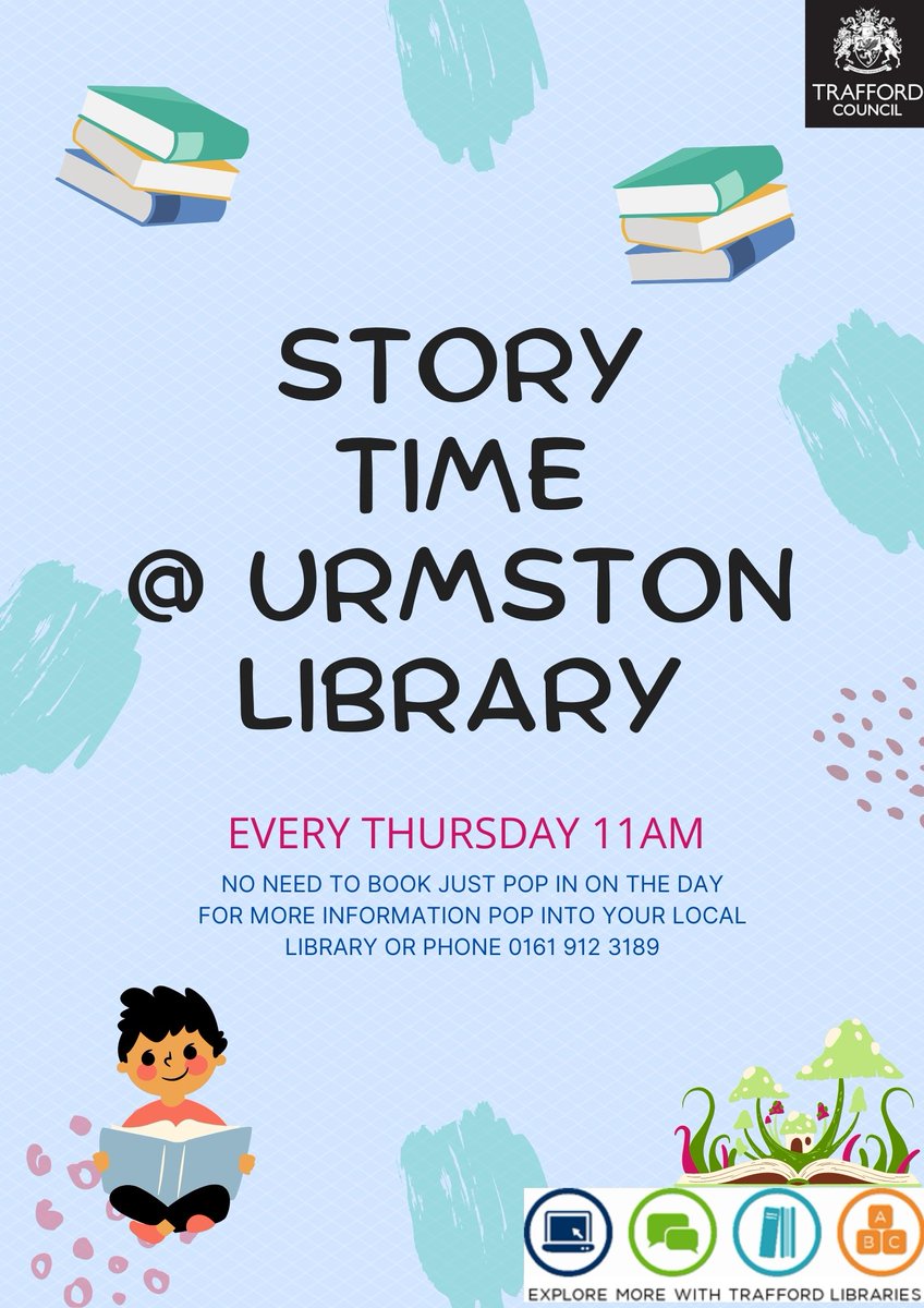 TraffLibraries's tweet image. 📚 Urmston Story Time 📚

Join us for our weekly Story Time session at Urmston Library! It&apos;s on every Thursday at 11am, whatever the weather we&apos;ll read together. 📖

#StoryTime #LibrariesConnected
