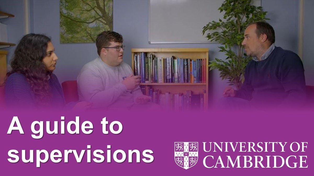 A Guide to #supervisions at #CambridgeUniversity. 
youtu.be/HstR1TR_cP8

Supervisions are College level teaching. They take place in very small groups and complement #lectures and any #practicals or #classes you have in your subject's University department. 

#CambridgeUni