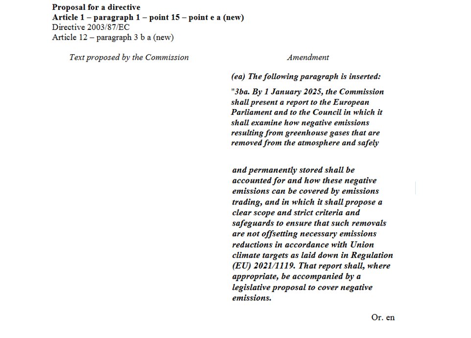 purlur1's tweet photo. RT @FelixSchenuit: ENVI Committee in the EP voted for sequenced approach for integrating CDR into #EU ETS. The adopted text proposes a Commission report by 2025 and a new legislative proposal. Interestingly https://t.co/wtvqD4CeuY