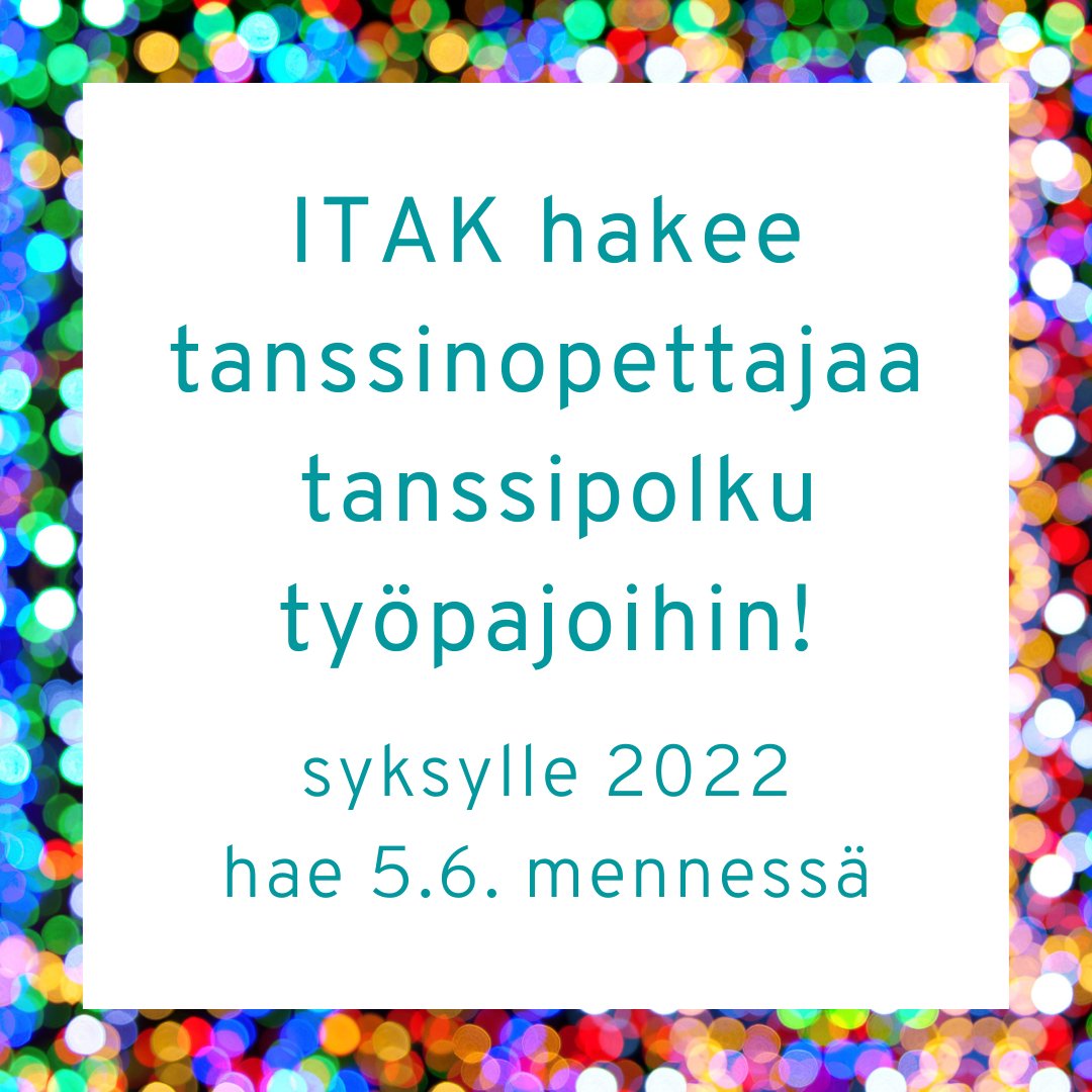 Haemme tanssinopettajaa Kuopion kaupungin varhaiskasvatukseen sekä perusopetuksen 6.-luokille toteutettaviin tanssityöpajoihin. Hae 5.6. mennessä! Lue lisää hakuilmoituksesta: itak.fi/articles/artic…
