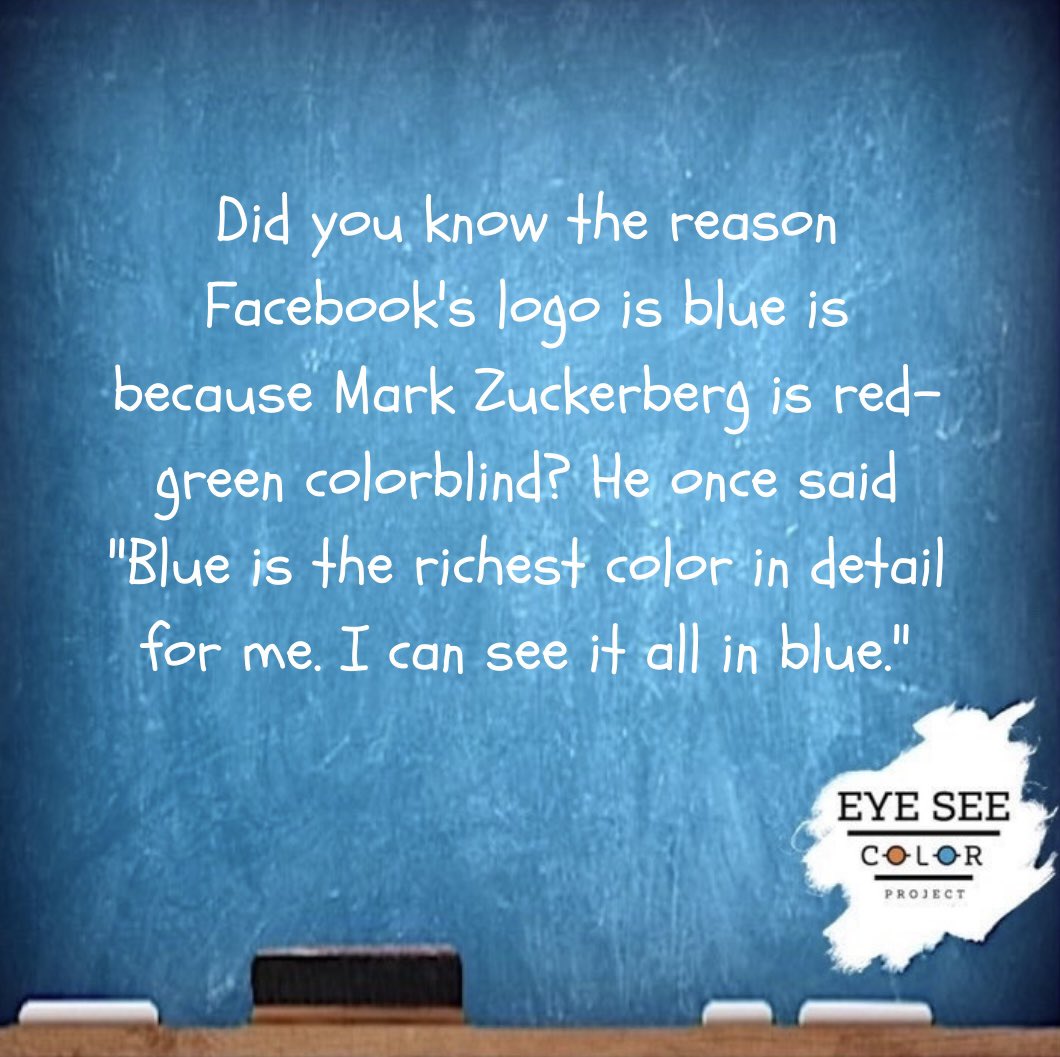 EyeSeeColorProj's tweet photo. What color would you’ve made Facebook’s logo?
#colorblind #colourblind #funfacts https://t.co/mVYhQmt1qO