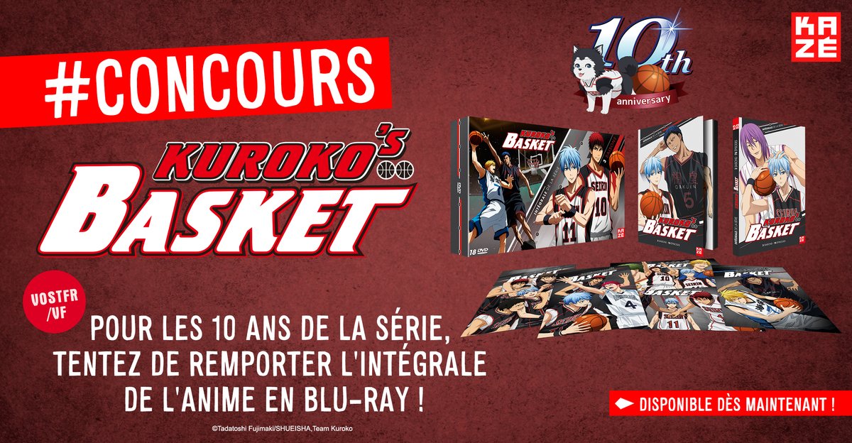 Kazemanga_fr's tweet photo. 🏀 #CONCOURS 🏀
À l'occasion des 10 ans de l'anime #KurokosBasket, tentez de remporter le coffret Blu-ray intégrale de la série ⛹️
🚩Comment participer ?🚩 
☝️ Follow @KazeFrance
✌️ RT ce tweet en mentionnant ton joueur préféré  
TAS 30/05 📅 https://t.co/XNrkHEHS48