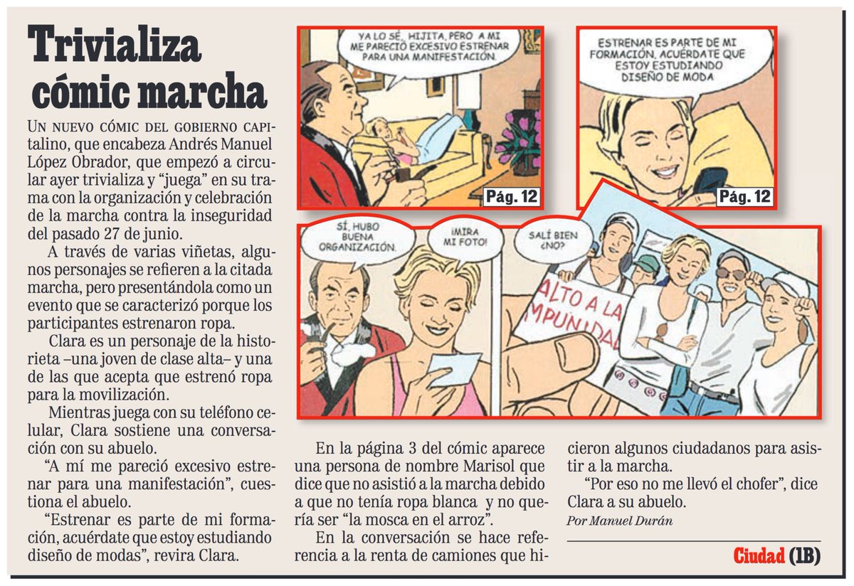 CartonCalderon's tweet photo. Absolutamente falso.
Fue tanta la criminalidad bajo su gobierno que la mayor marcha en la historia de la ciudad (2004) fue en contra su desempeño. Enfurecido, López sacó una historieta ridiculizando a los manifestantes. https://t.co/N2K7hb6KMI