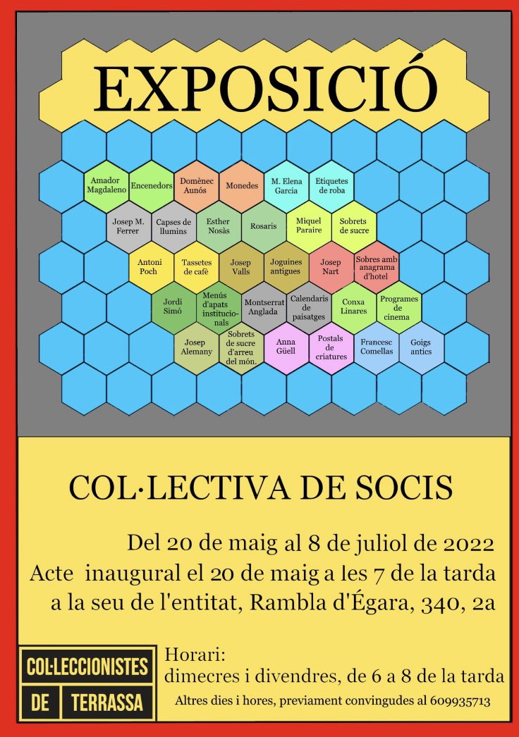 col_fira's tweet photo. Demà inauguració col.lectiva a les 19h a la nostra Seu  Rambla d’Ègara 340 #associaciocoleccionistesterrassa #colleccionisme #terrassa https://t.co/FGTTJhwuKb