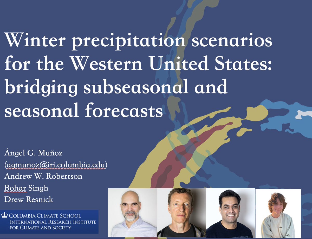 agmunozs's tweet photo. How to bridge climate information across timescales so #watermanagers can improve decision-making processes? @Robertson_AW and I discuss some new results for Western US at this workshop: https://t.co/G5RjQDEyGr @climatesociety @columbiaclimate https://t.co/RYEdwplW4s