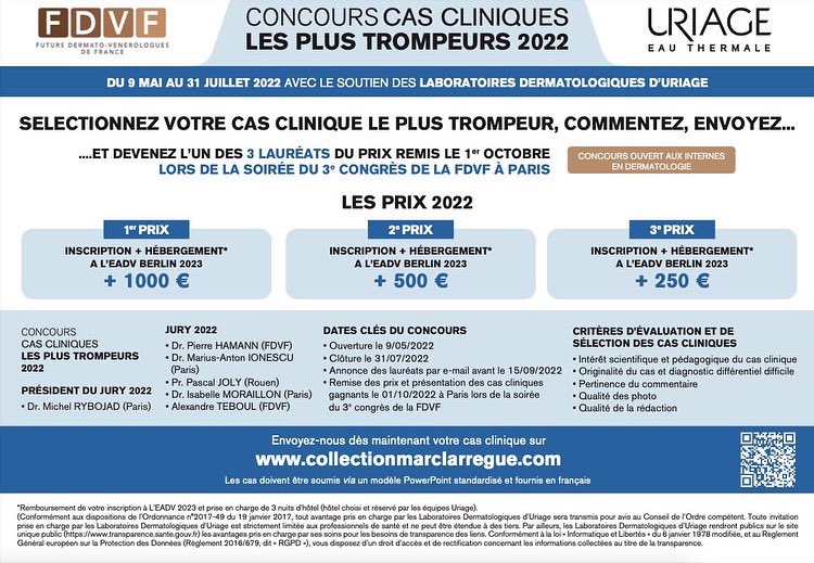 fdvf_de's tweet photo. [⭐️CONGRES 2022]
Notre partenaire URIAGE vous propose de participer à son concours de cas cliniques les plus trompeurs... Avec de très beaux lots à la clé ! 🤩

Venez soumettre vos plus beaux cas du 9 mai au 31 juillet ! 🤗 https://t.co/leIelXfM8J