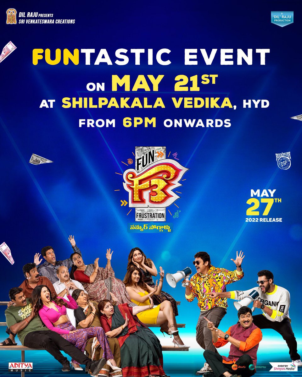 ScopesSouth's tweet photo. #F3Movie Pre-Release Event on Saturday, 21st May in Hyderabad...
#VictoryVenkatesh #VarunTej
#Thamanna #mahreen https://t.co/eHMEErP2nC
