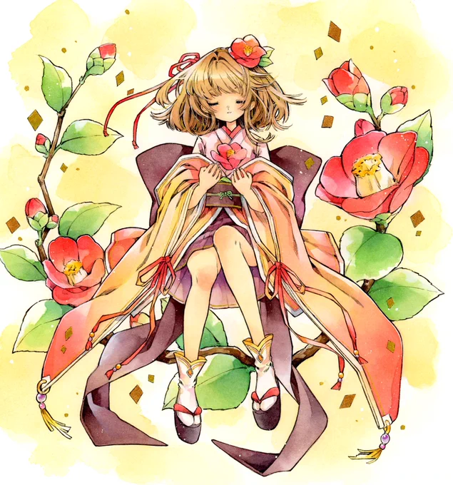 椿
#透明水彩 