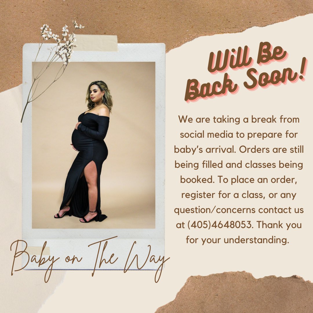 ilashkingdom's tweet photo. 𝐵𝒶𝒷𝓎 𝒪𝓃 𝒯𝒽𝑒 𝒲𝒶𝓎👣
We are taking a break from social media to prepare for baby’s arrival. Orders are still being filled and classes being booked. To place an order, register for a class, or any question/concerns contact us at (405)4648053. Thank you for understanding! https://t.co/b5TVUkJkpm