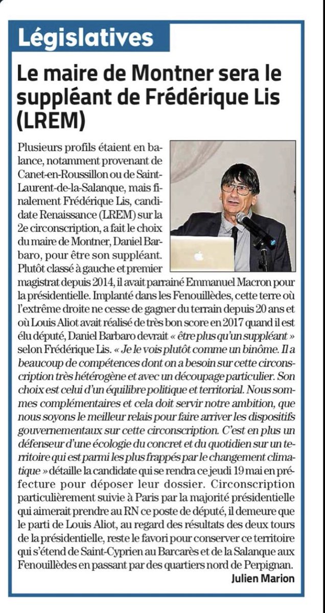 LOCCITAN's tweet photo. La campagne de @FrederiqueLis prend forme avec la désignation du suppléant @danielbarbaro1 pour les #electionslegislatives2022 Maire de #Montner dans la #2emecirconscriptiondespyreneesorientales https://t.co/k5VWUrULS3