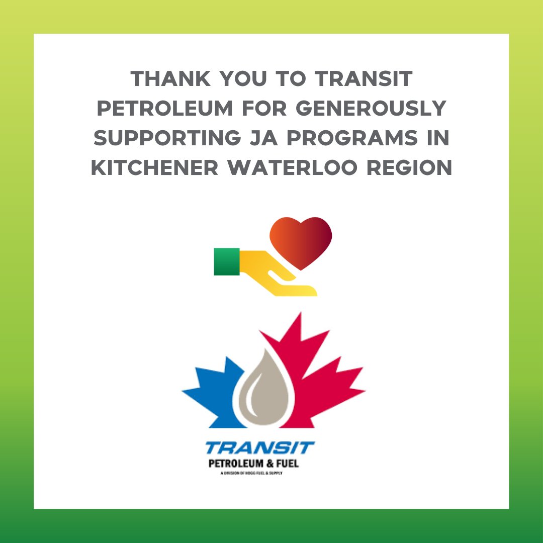 JA_SWO's tweet image. #ThankYouThursday !

Thank you to Transit Petroleum for supporting JA programs in Kitchener-Waterloo region!

#jaswo #japrograms #kitchenerwaterloo