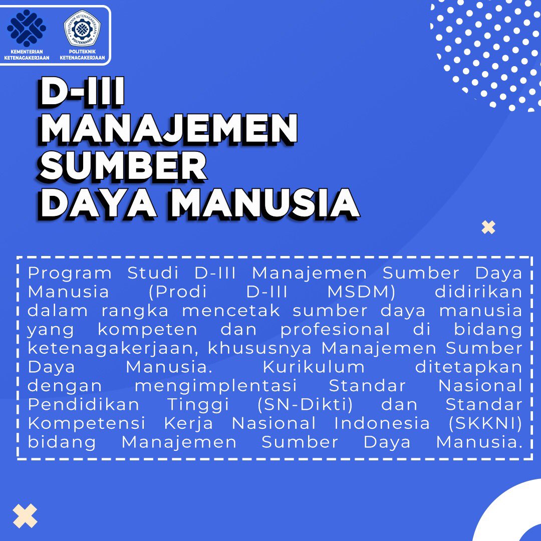 polteknaker's tweet image. Halo Sobat POLTEKNAKER

Mau tahu Program Studi apa saja yang ada di Politelnik Ketenagakerjaan?
Geser kanan aja!

#politeknik
#polteknaker
#programstudi
#msdm 
#k3
#relasiindustri
#kuliahgratis
#beasiswakuliah 
#beasiswa2022
#kemnaker