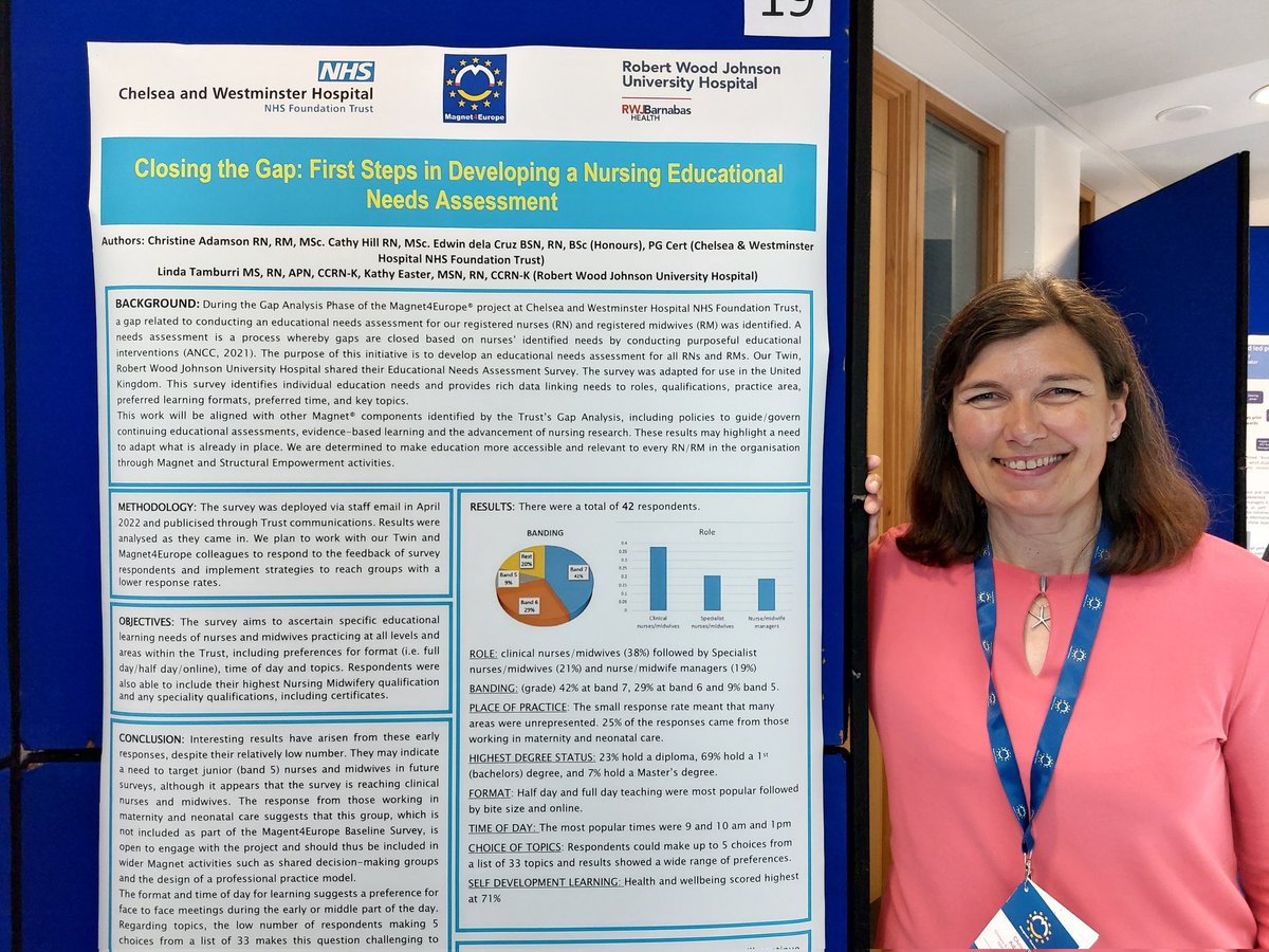 Great to be at the Magnet4Europe Conference presenting our poster &amp; exploring how to make <a href="/WestMidHospital/">West Middlesex University Hospital</a> <a href="/ChelwestFT/">Chelsea and Westminster Hospital</a> an even better place to work whilst further improving our patient outcomes <a href="/CCDAdamson/">Christine Adamson</a>