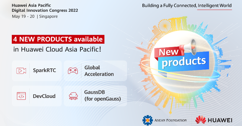 HuaweiCloudAPAC's tweet photo. Sneak a peek at our newly launched products!

#HUAWEICLOUD announced 4 new products during the Huawei APAC Digital Innovation Congress 2022: SparkRTC, DevCloud, Global Acceleration and GaussDB (for openGauss).

Find out more: https://t.co/JA5YE9zlMx

#FORinnovationDigitalAPAC