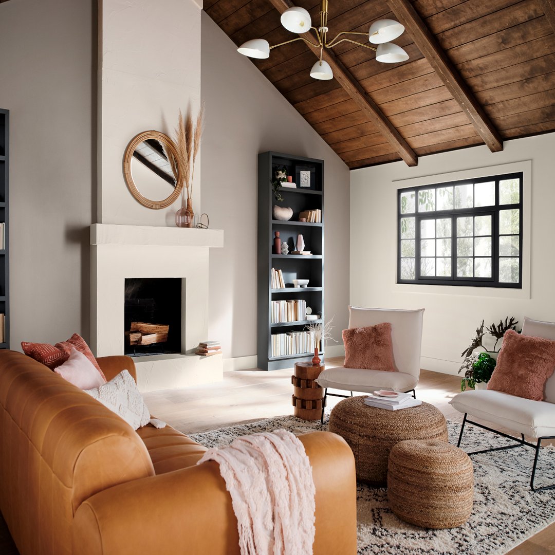 The Boho Chic Color Collection is a down-to-earth palette for the free-spirited. Mature pastels are softened by warm whites and modernized with a touch of black.​

Colors used: Requisite Gray and Porcelain from our #BohoChic Color Collection. Available exclusively at <a href="/Lowes/">Lowe's</a>.