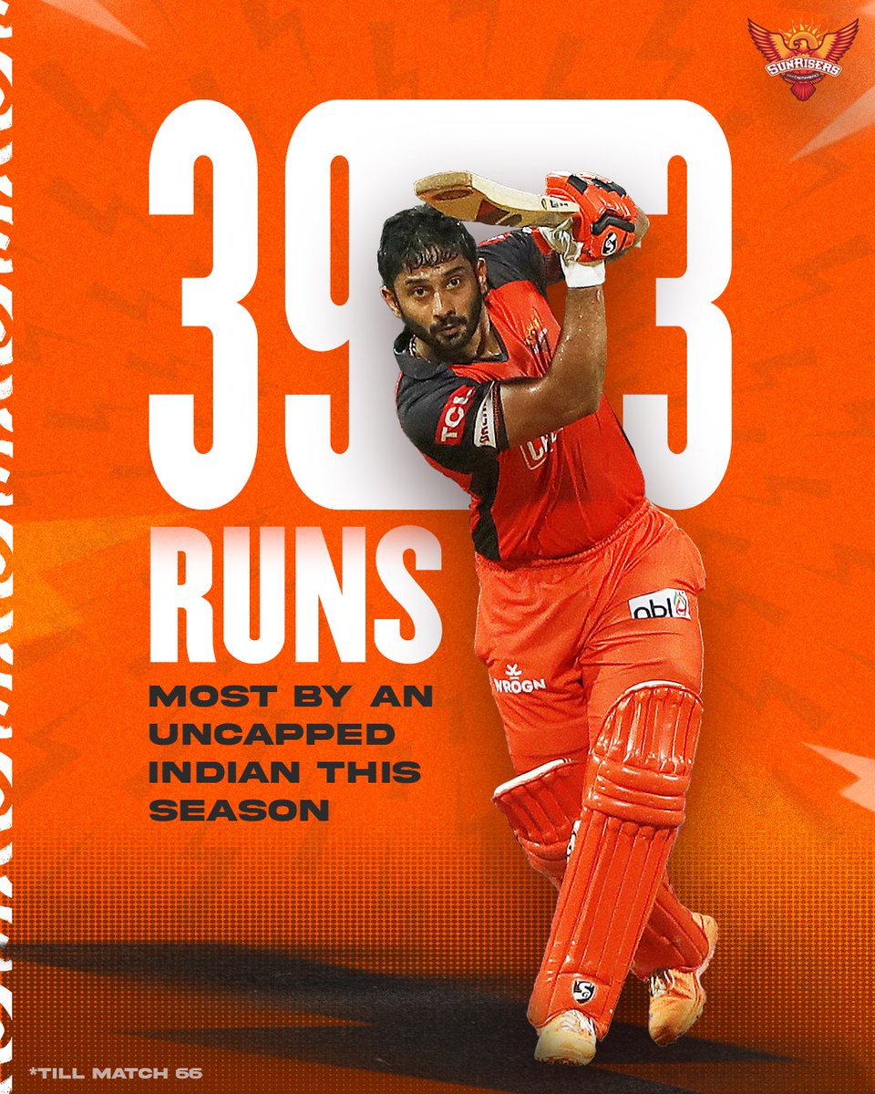 3️⃣9️⃣3️⃣ is also the most runs by a No 3 in this season. That's it. That's the stat. 🔥🧡

@tripathirahul52 | #OrangeArmy #ReadyToRise #TATAIPL https://t.co/90uZG78i9q.