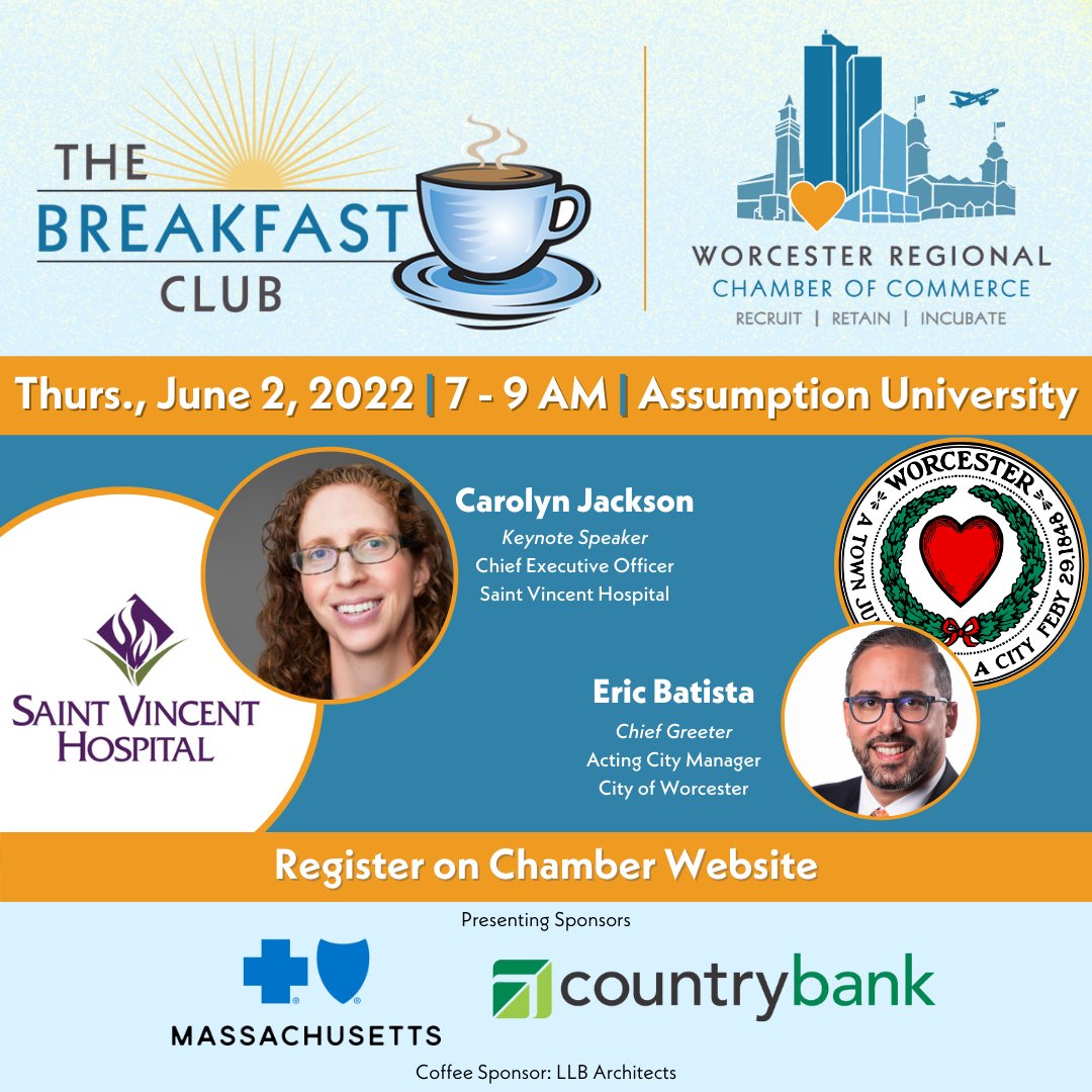 chamberworc's tweet photo. Don't forget to register for our next Breakfast Club at @AssumptionUMA on June 2 to celebrate the following salutes:

🥳 50th Anniversary., Family Health Center of Worcester, Inc. 
🥳  Significant Renovation, @Worcester_PL
(Thread 👇) https://t.co/OiqaSftqgH
