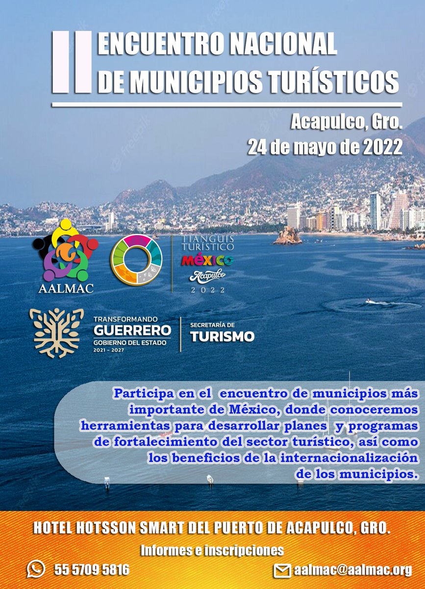 AALMAC_Mx's tweet photo. #Acapulco será la próxima sede del II Encuentro Nacional de #Municipios Turísticos, donde se dará el intercambio de experiencias y el dialogo en favor de la reactivación económica y de políticas que pongan a la vanguardia la actividad turística desde lo local. 

¡Te esperamos! https://t.co/9MbByqNbmK
