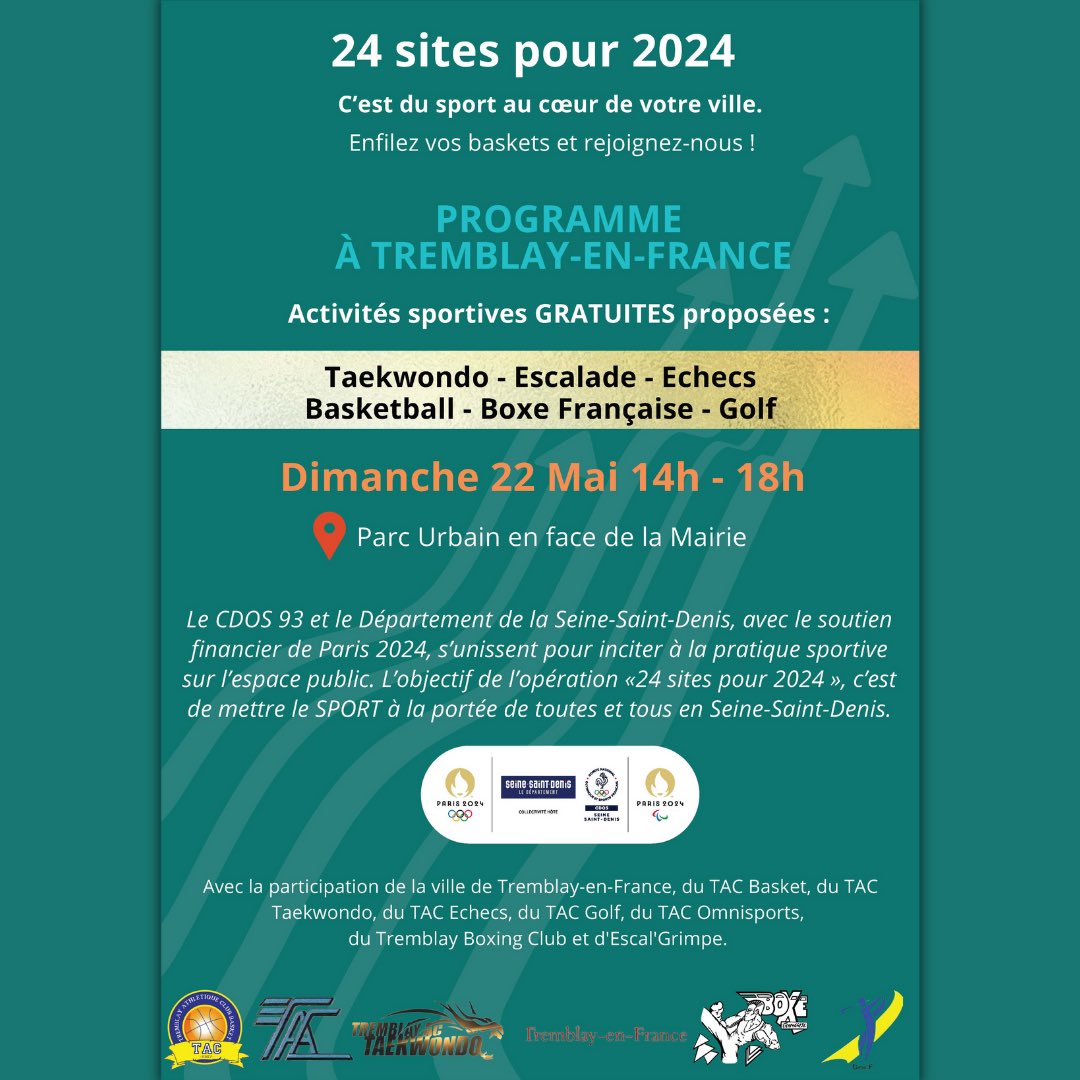 BasketTac's tweet photo. 🗓 Rendez-vous ce dimanche 22 mai de 14h à 18h au parc urbain de Tremblay à l’occasion de l’événement « 24 sites pour 2024 » organisé par le CDOS93💪🏽 https://t.co/ipIRtOKEUO