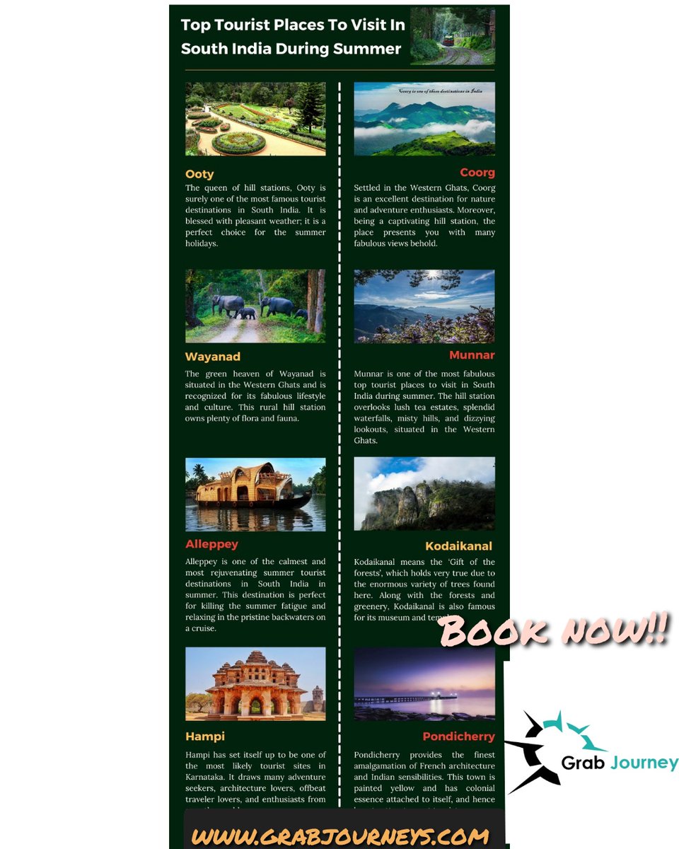 grabjourneys's tweet photo. If you're planning a trip this summer then here know the top tourist places to visit in south India summer .book your trip with us at the best affordable prices #southindia #india #kerala #tamilnadu #karnataka #chennai #northindia #travel #mumbai #tamil #tollywood #love https://t.co/u2IZve18h8