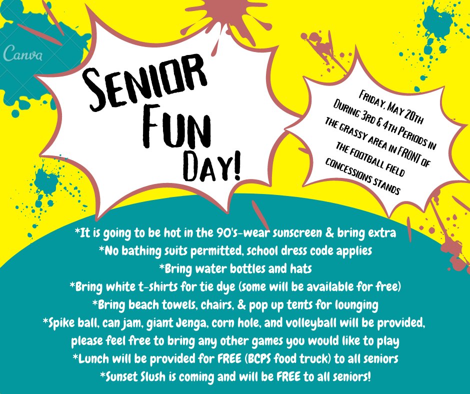 PattonHigh's tweet image. SENIORS: Reminder, Senior Fun Day is tomorrow!
#WeArePatton #PHSClassof2022
