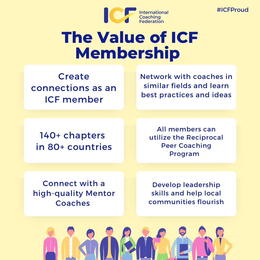 ICFHQ's tweet photo. Affiliation with ICF provides credibility, community, and opportunities for continuous growth. Swipe to see how you can create connections as an ICF member. Become an ICF member today: https://t.co/URzS6441Kq
#ProfessionalCoach #ICFMember #TheGoldStandard https://t.co/Lb5IKFCAW3