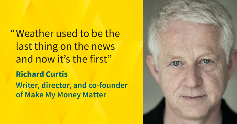 AvivaUK's tweet photo. Great to see writer and director Richard Curtis flying the flag for green pensions on @BBCTheOneShow last night!
Richard spoke to us recently about the reality of climate change and how our pensions can play a role in helping the planet 🌍
@MMMoneyMatter #GreenPensions #GoGreen