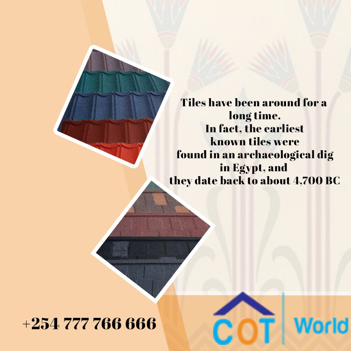 CotTiles's tweet photo. Tiles have been around for a long time. In fact, the earliest known tiles were found in an archaeological dig in Egypt, and they date back to about 4,700 BC

Order yours today
☎️ 0777 766 666

#roofing #roof #construction #building #shingles #classic #roofingtiles https://t.co/sInFmQLiYC