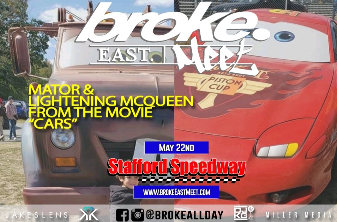 brokeEast's tweet photo. 🚨Lightning Mcqueen🏎 &amp; Mater will be there this SUNDAY @StaffordSpeedwy for the #brokeEastMeet! 🎟Tickets https://t.co/YE6ueObKSD https://t.co/9DBjUObqFR