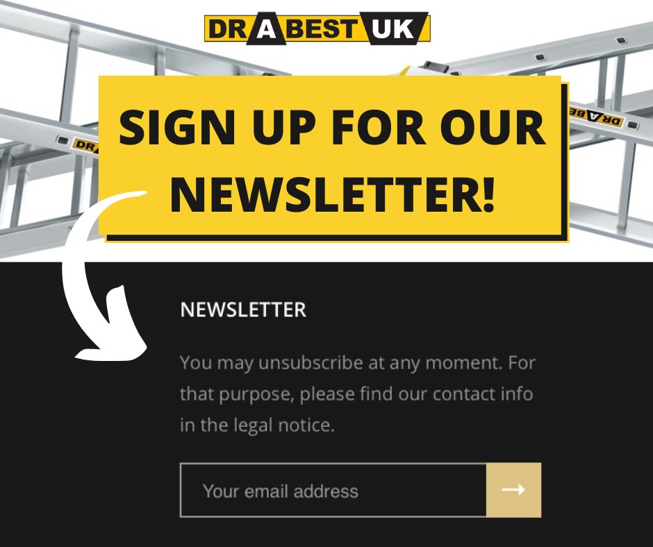 Sign up for our newsletter! 🤗

Stay up to date about product discounts, updates and news! 🤩

Check out our website: drabestuk.com

#drabestuk #ladders #sale #products #socialmedia #testimonials #reviews #customerfeedback #customerexperience #newsletter #subscription