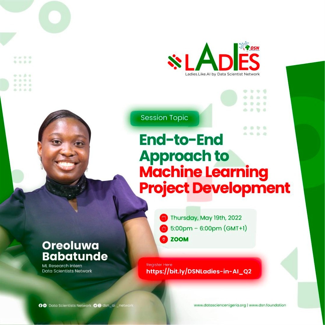 AsabiSalami's tweet photo. Join Oreoluwa in this session as she inspires Ladies in AI as data and machine learning enthusiasts on how to build an end-to-end machine learning development project
https://t.co/CsddAJ2gwp
@dsn_ai_network #ladiesinai #LadyInTech #AI #MachineLearning #WomenWhoCode https://t.co/UsXIEH9z2Q