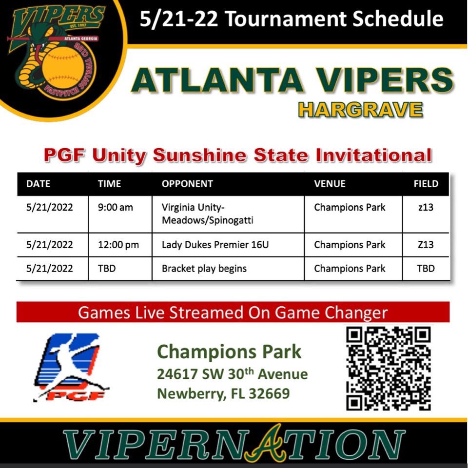 ChloeAvilaONES's tweet photo. Getting it Started 🥎🐍at the PGF Unity Sunshine State Invitational this Weekend!!in Newberry,FL #PGFFlorida #AtlantaVipersHargrave https://t.co/TkFM1k6rps