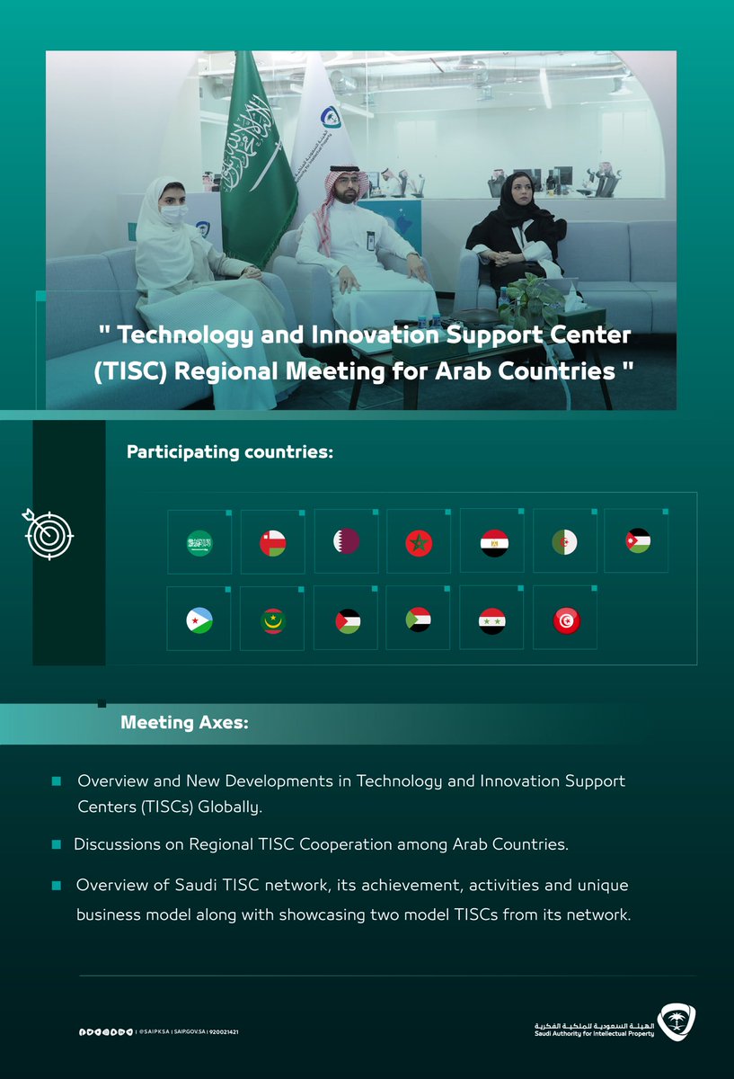 SAIPKSA's tweet photo. In cooperation with @WIPO, SAIP organized the Technology and Innovation Support Center Regional Meeting for Arab Countries.. https://t.co/7nacazTthT