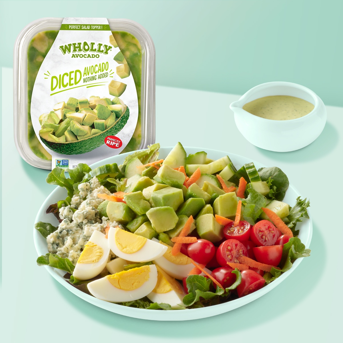 A cobb salad without avocado is like a day without sunlight. Get our dazzling Diced Avocado Cobb Salad recipe and keep those sad salads away - eatwholly.com/recipe/wholly-…