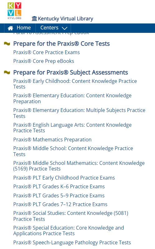 Taking the Praxis soon?  We have EBSCO's Learning Express to help you in your studies.  There are practice tests and materials in the Career Preparation center/module.  kyvl.org/cp #KyLChat <a href="/kygodigital/">KYGoDigital</a> <a href="/KASL_Librarians/">KASL</a>